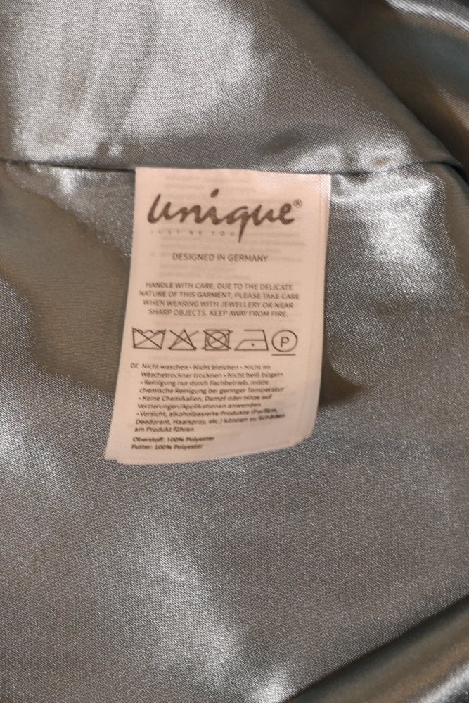Second Hand hochgeschlossenes Chiffonkleid mit Perlen, grüngrau - Dein Kleiderladen