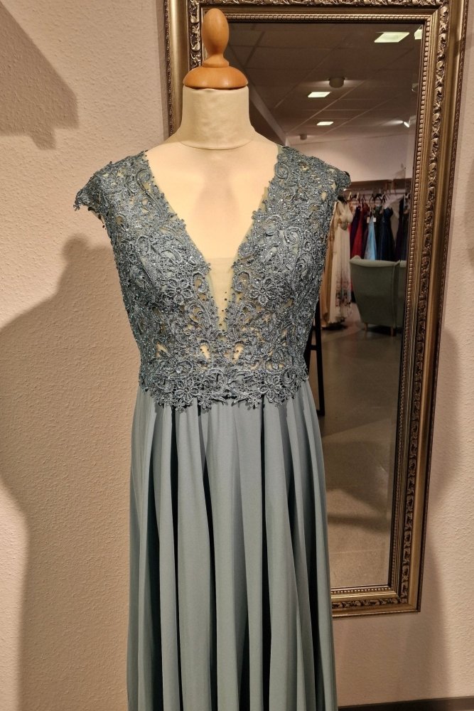 Ballkleid mit breiten Trägern und funkelnder Spitze, hellblau - Dein Kleiderladen