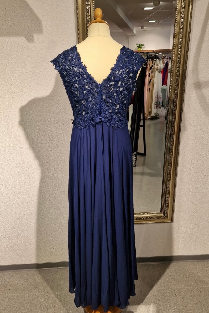 Ballkleid mit breiten Trägern und funkelnder Spitze, marineblau - Dein Kleiderladen