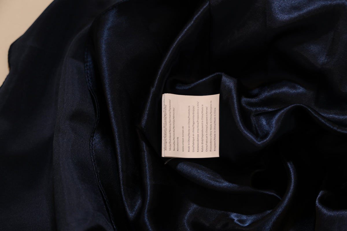 Second Hand kurzes Abendkleid mit feiner Bestickung und Schleife, dunkelblau