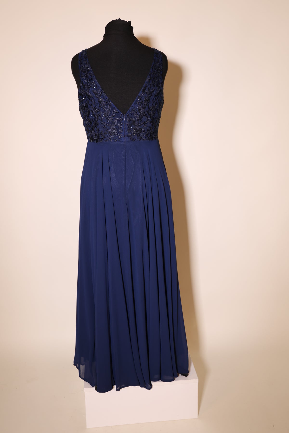 Second Hand Langes Kleid mit floraler Spitze, dunkelblau