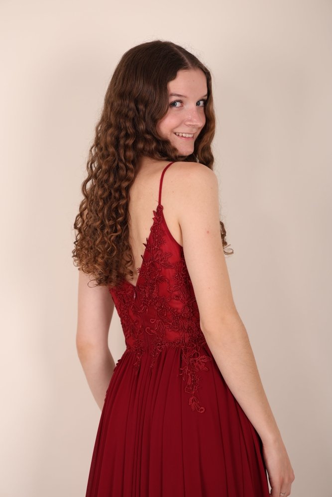 Ballkleid – elegantes langes Chiffonkleid mit feiner Spitze, bordeaux - Dein Kleiderladen
