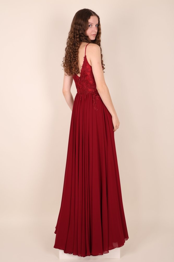 Ballkleid – elegantes langes Chiffonkleid mit feiner Spitze, bordeaux - Dein Kleiderladen