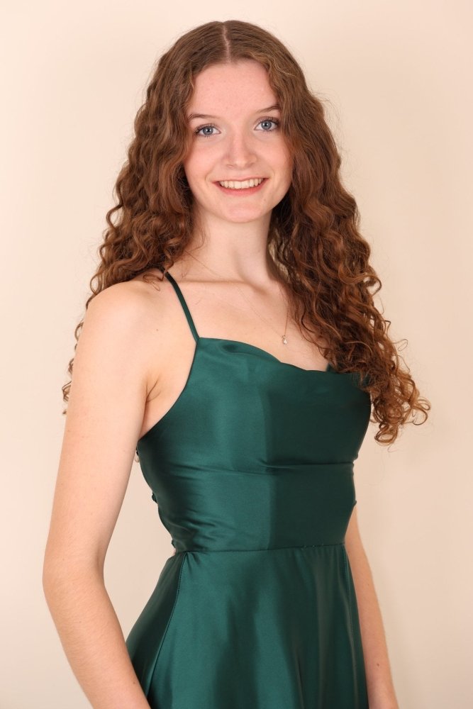 Ballkleid - Satin mit Schnürung, Schlitz und Wasserfallausschnitt, dunkelgrün - Dein Kleiderladen