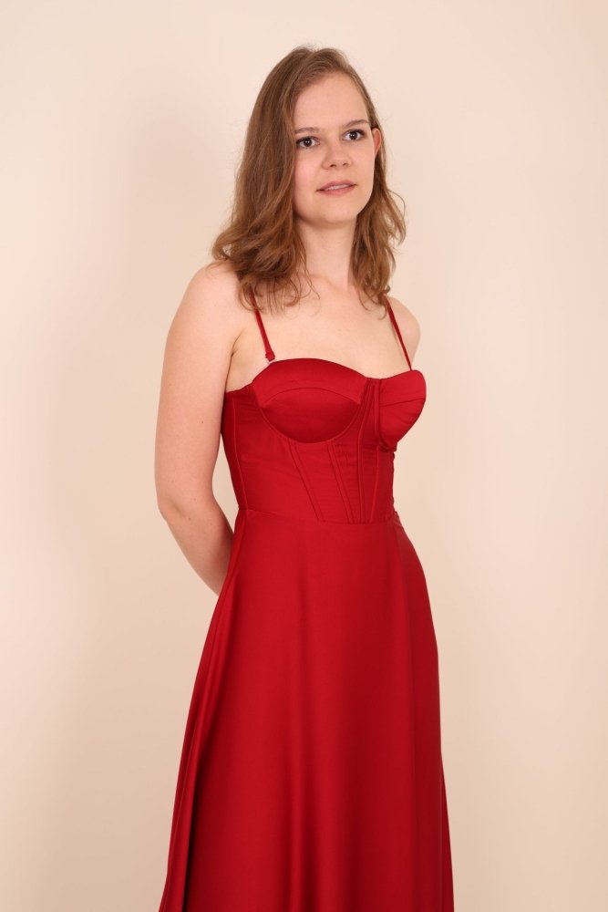 Ballkleid aus Satin mit Corsage & Schnürung, bordeaux - Dein Kleiderladen