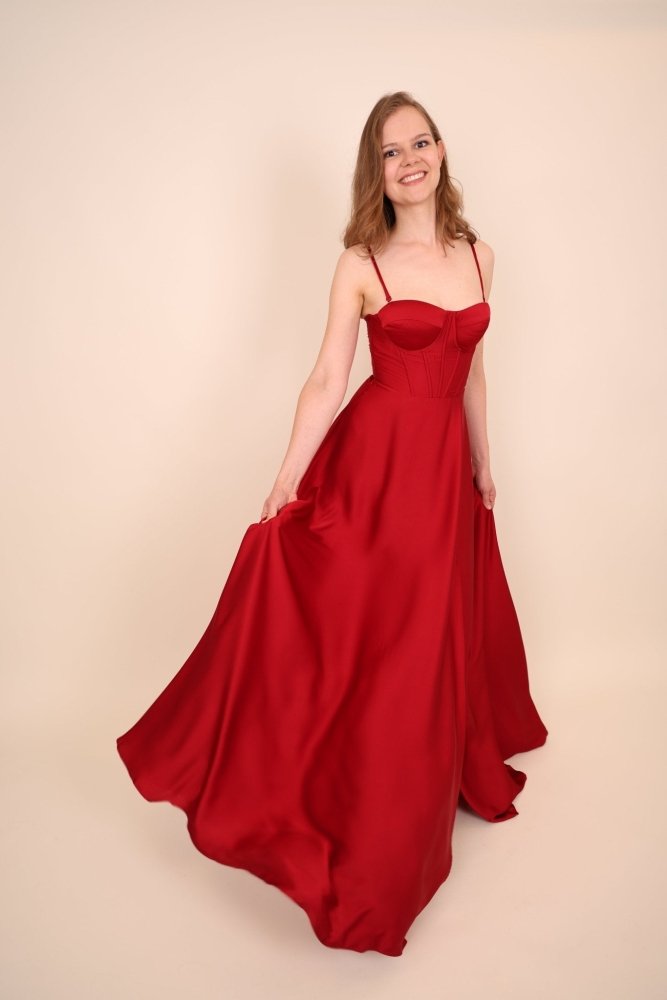 Ballkleid aus Satin mit Corsage & Schnürung, bordeaux - Dein Kleiderladen