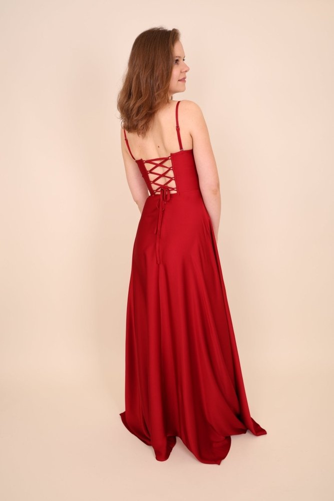 Ballkleid aus Satin mit Corsage & Schnürung, bordeaux - Dein Kleiderladen