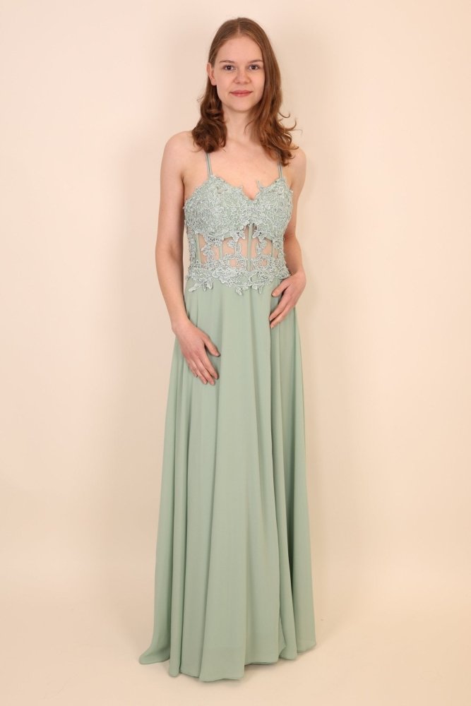 Ballkleid mit besticktem Korsett & Schlitz, mint - Dein Kleiderladen