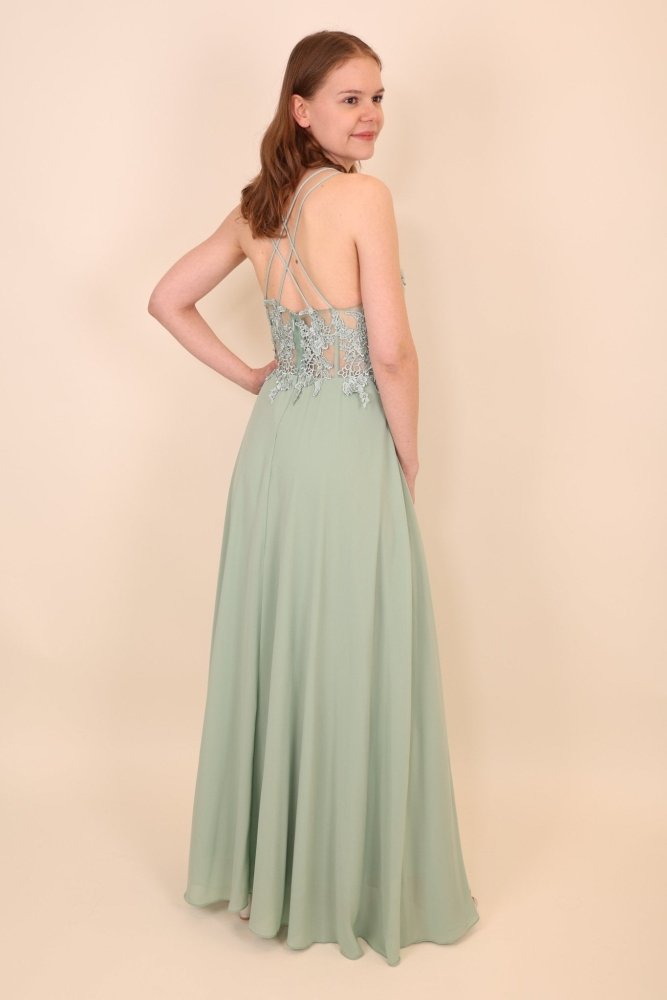 Ballkleid mit besticktem Korsett & Schlitz, mint - Dein Kleiderladen