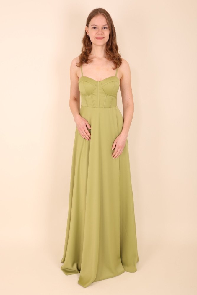Abendkleid mit Korsettoptik, Rücken - Schnürung & Schlitz, hellgrün - Dein Kleiderladen