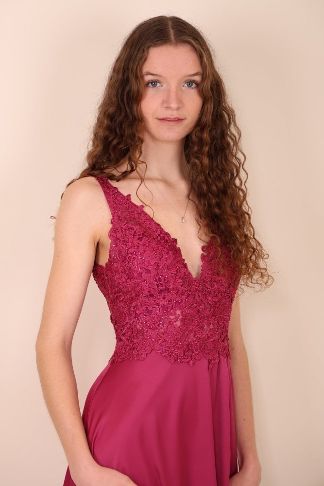 Abendkleid mit Spitze, pink - Dein Kleiderladen