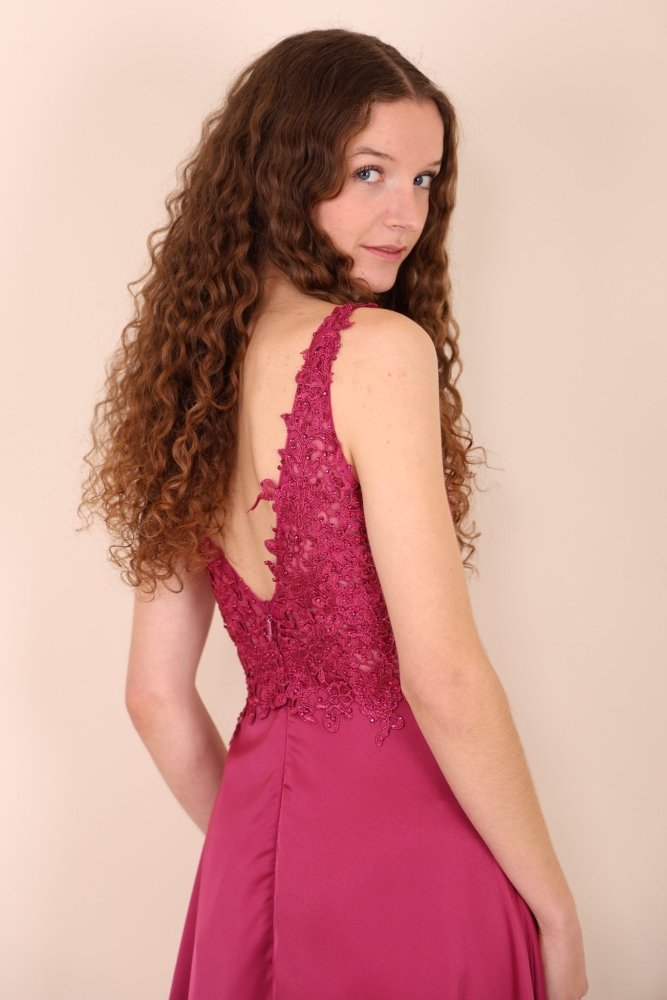 Abendkleid mit Spitze, pink - Dein Kleiderladen