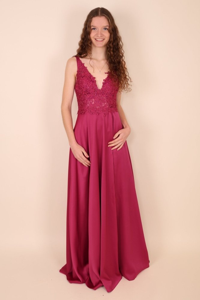 Abendkleid mit Spitze, pink - Dein Kleiderladen