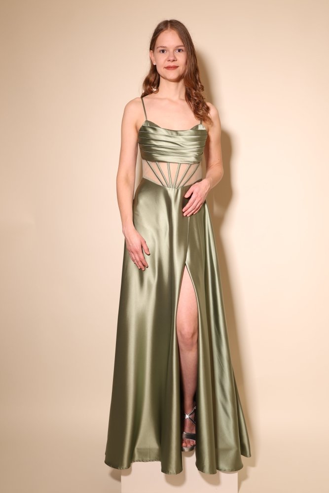 Ballkleid - Abendkleid mit Schnürung, oliv - Dein Kleiderladen