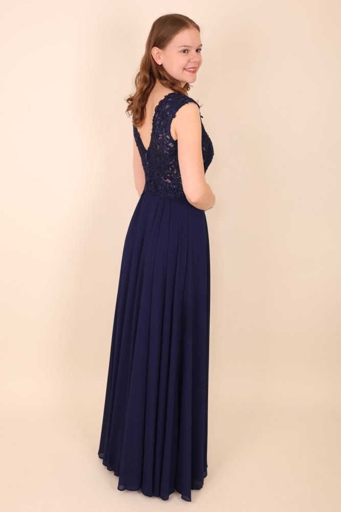 Ballkleid mit breiten Trägern und funkelnder Spitze, marineblau - Dein Kleiderladen