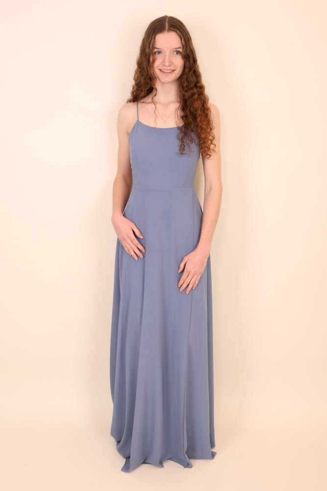 Ballkleid mit Schlitz und Schnürung, hellblau - Dein Kleiderladen