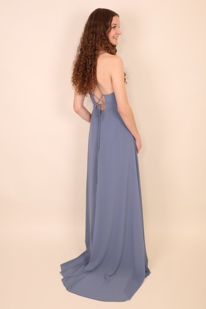 Ballkleid mit Schlitz und Schnürung, hellblau - Dein Kleiderladen