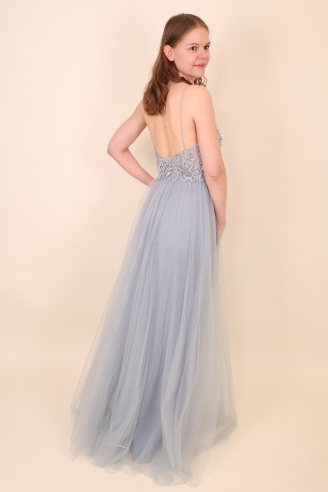 Ballkleid - Pompöses Tüllkleid mit feiner Bestickung, hellgrau/hellblau - Dein Kleiderladen