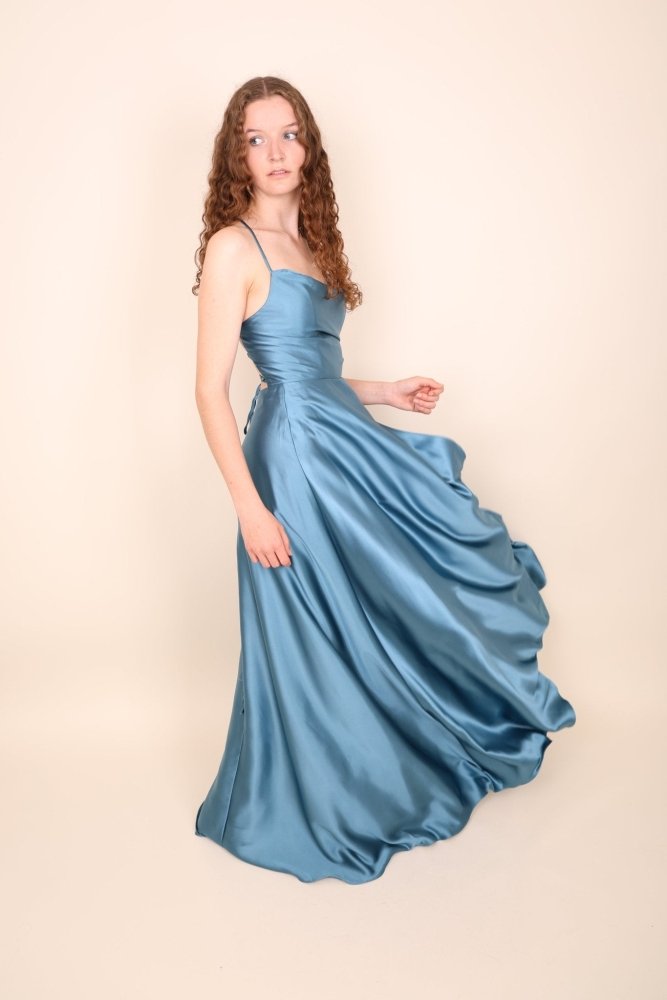Ballkleid - Satin mit Schnürung, Schlitz und Wasserfallausschnitt, ozeanwelle - Dein Kleiderladen