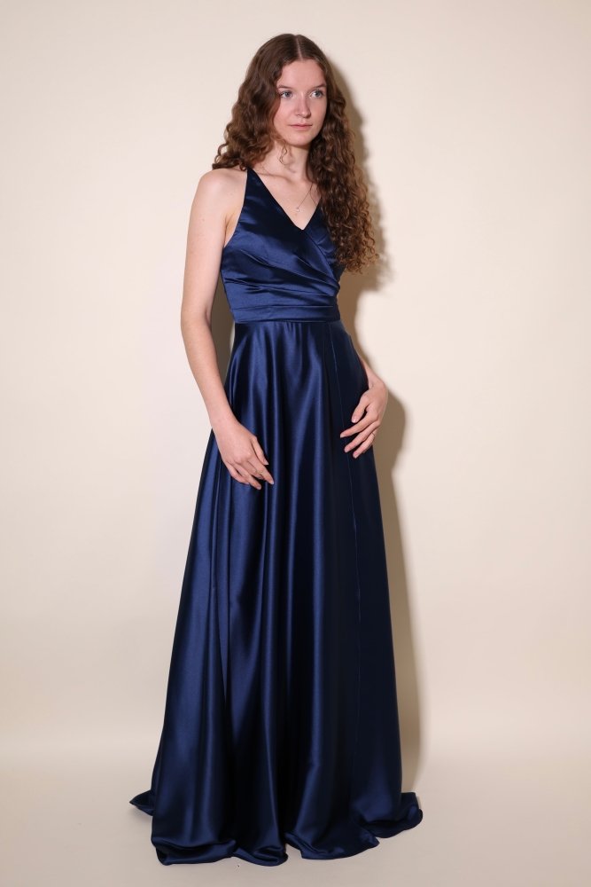 Ballkleid - Satin mit Schnürung und Schlitz, marineblau - Dein Kleiderladen