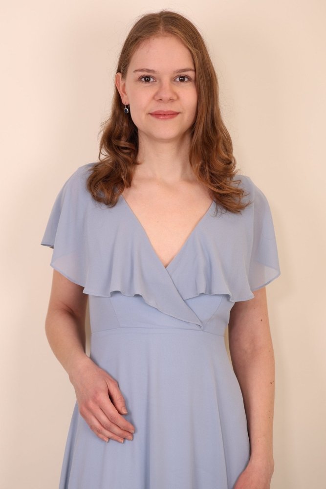 Chiffon - Abendkleid mit V - Ausschnitt & kurzen Ärmeln, hellblau - Dein Kleiderladen