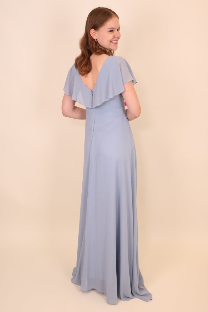 Chiffon - Abendkleid mit V - Ausschnitt & kurzen Ärmeln, hellblau - Dein Kleiderladen