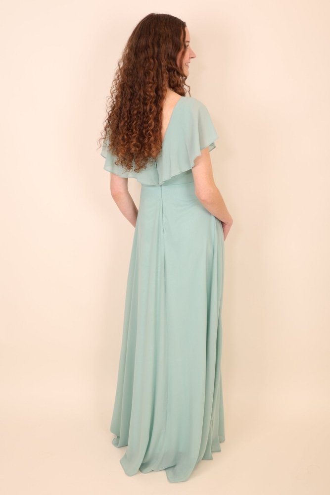 Chiffon - Abendkleid mit V - Ausschnitt & kurzen Ärmeln, mint - Dein Kleiderladen