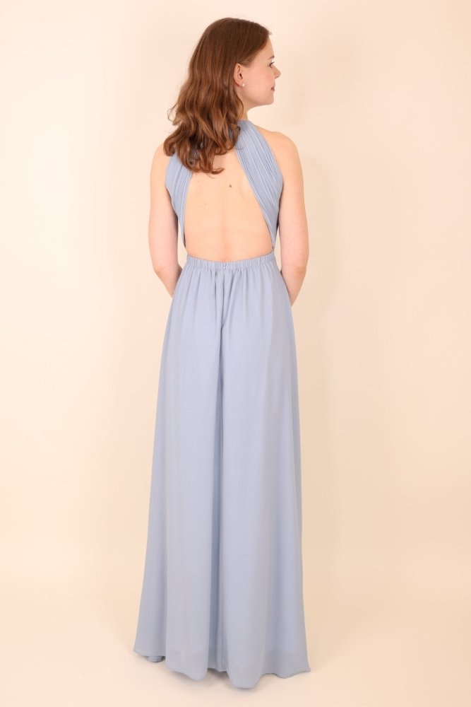 Chiffon - Abendkleid mit V - Ausschnitt & tiefem Rücken, hellblau - Dein Kleiderladen