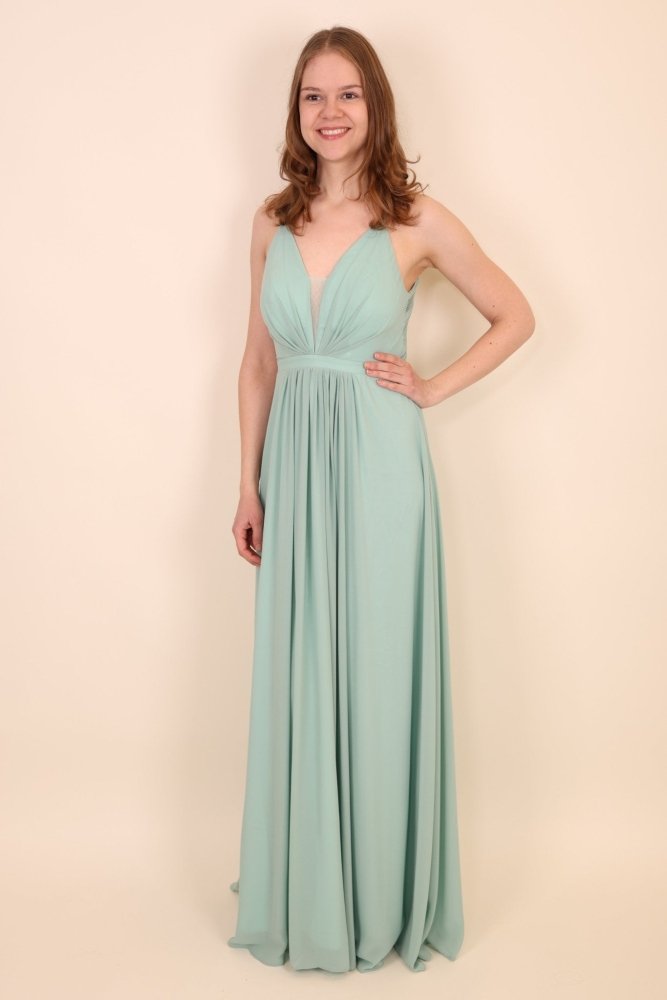 Chiffon - Abendkleid mit V - Ausschnitt & tiefem Rücken, Mint - Dein Kleiderladen