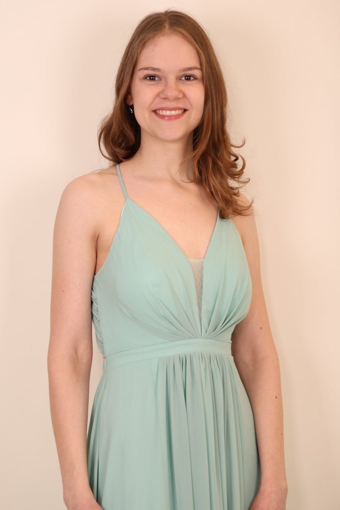 Chiffon - Abendkleid mit V - Ausschnitt & tiefem Rücken, Mint - Dein Kleiderladen