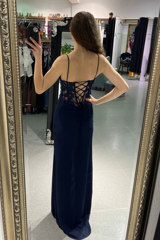 figurbetontes Abendkleid mit Korsett, dunkelblau - Dein Kleiderladen