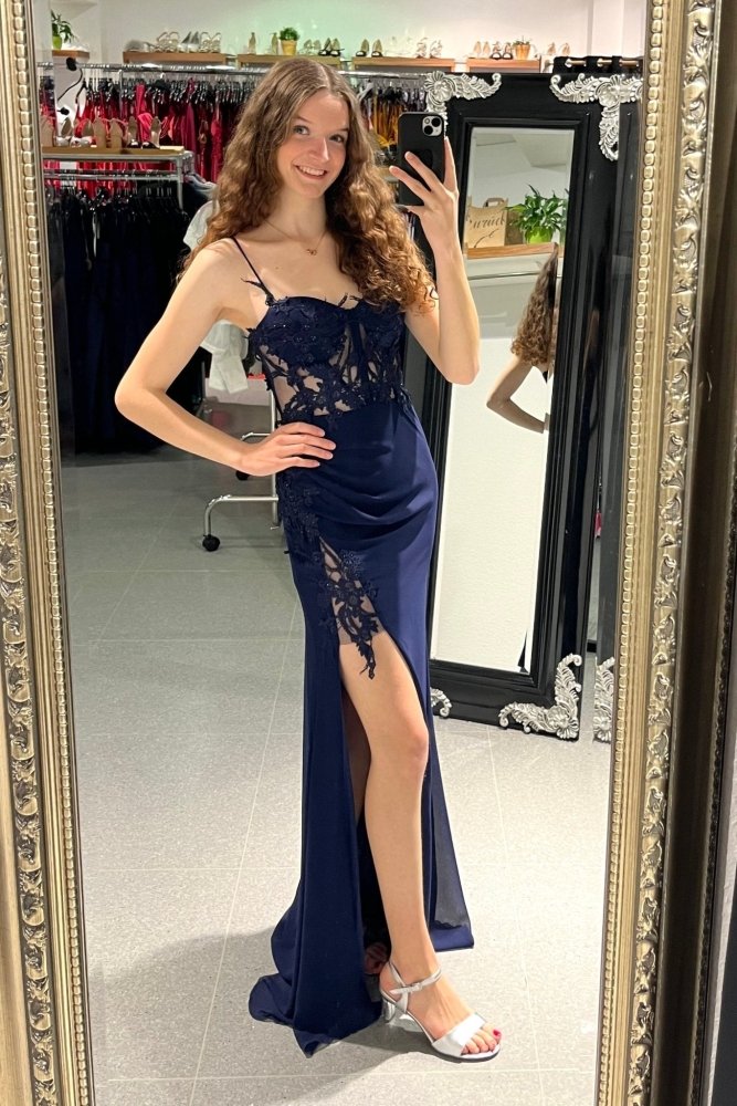 figurbetontes Abendkleid mit Korsett, dunkelblau - Dein Kleiderladen