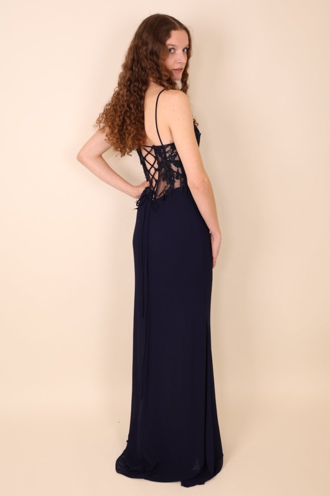 figurbetontes Abendkleid mit Korsett, dunkelblau - Dein Kleiderladen