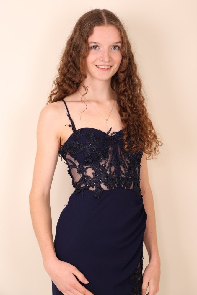 figurbetontes Abendkleid mit Korsett, dunkelblau - Dein Kleiderladen