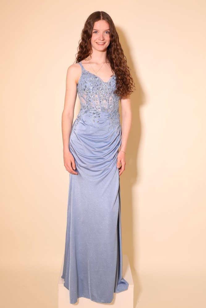 Glitzer - Abendkleid mit Corsage, Schnürung & Schlitz, hellblau - Dein Kleiderladen