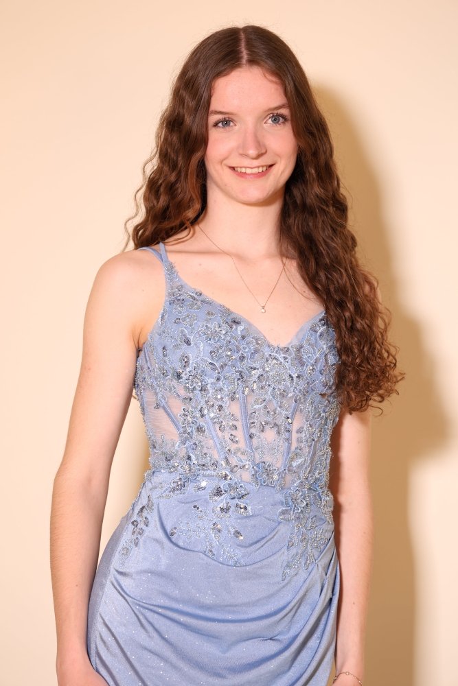 Glitzer - Abendkleid mit Corsage, Schnürung & Schlitz, hellblau - Dein Kleiderladen