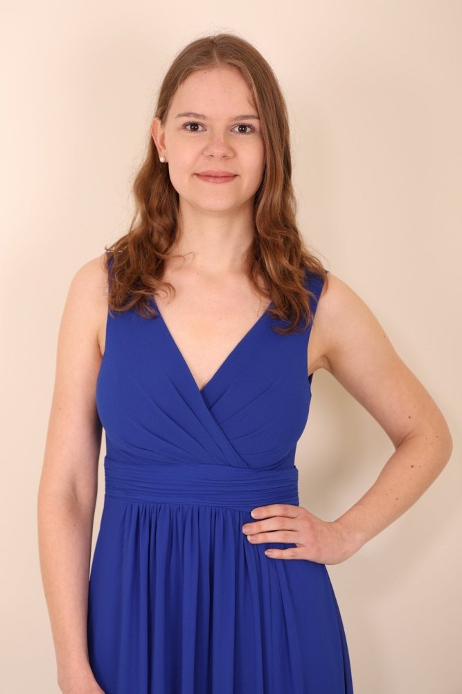 Langes schlichtes Kleid mit Schlitz, königsblau - Dein Kleiderladen