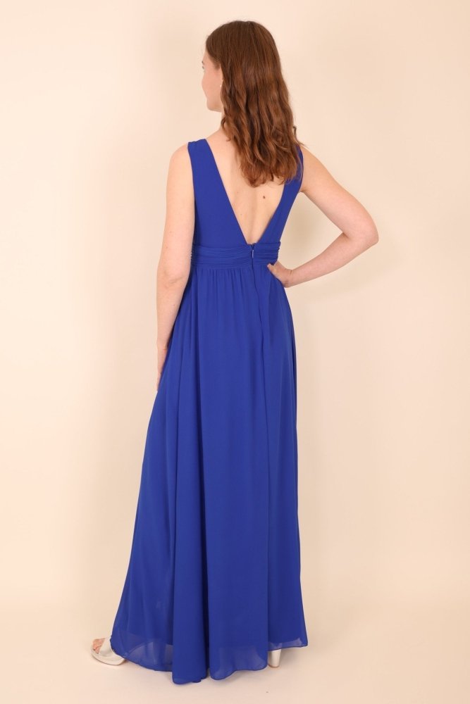 Langes schlichtes Kleid mit Schlitz, königsblau - Dein Kleiderladen