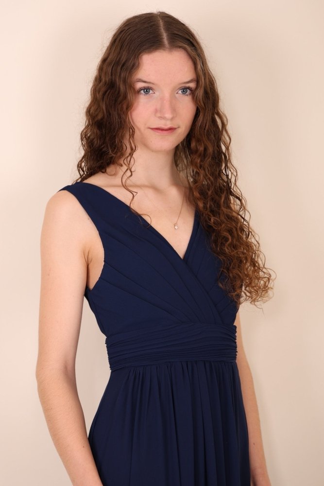 Langes schlichtes Kleid mit Schlitz, marineblau - Dein Kleiderladen