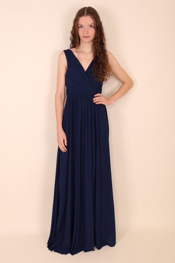 Langes schlichtes Kleid mit Schlitz, marineblau - Dein Kleiderladen