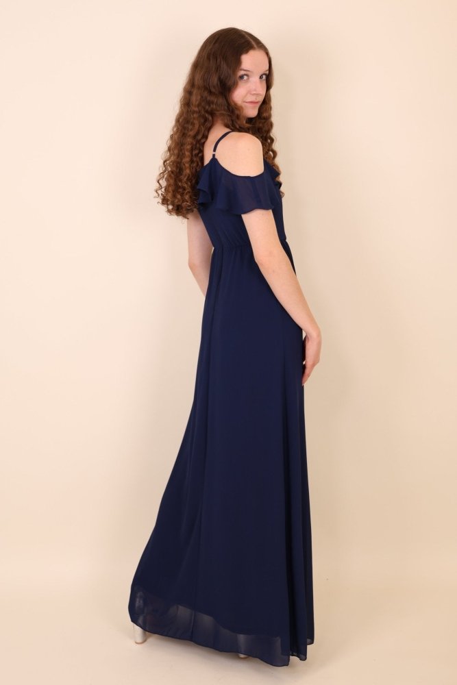 Off - Shoulder Abendkleid mit Beinschlitz, dunkelblau - Dein Kleiderladen