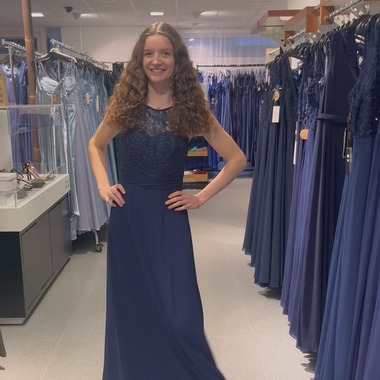 hochgeschlossenes Abendkleid mit Spitze, dunkelblau - Dein Kleiderladen