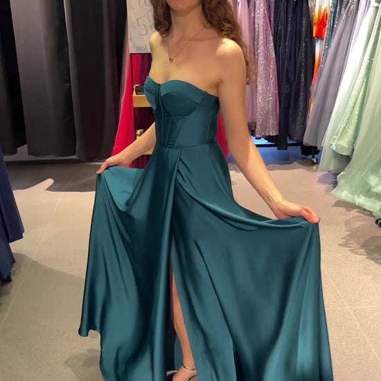 Ballkleid aus Satin mit Corsage & Schnürung, petrol - Dein Kleiderladen