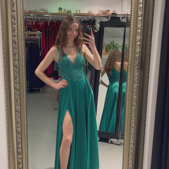 Abendkleid mit Spitze, grün - Dein Kleiderladen