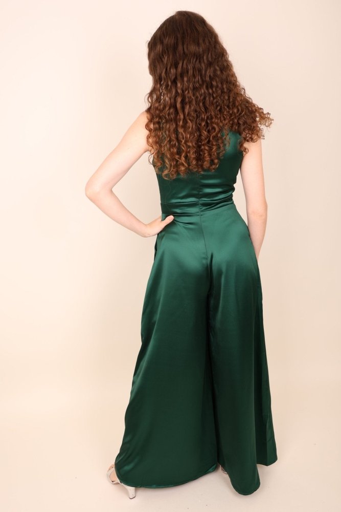 Satin-Jumpsuit, dunkelgrün - Dein Kleiderladen