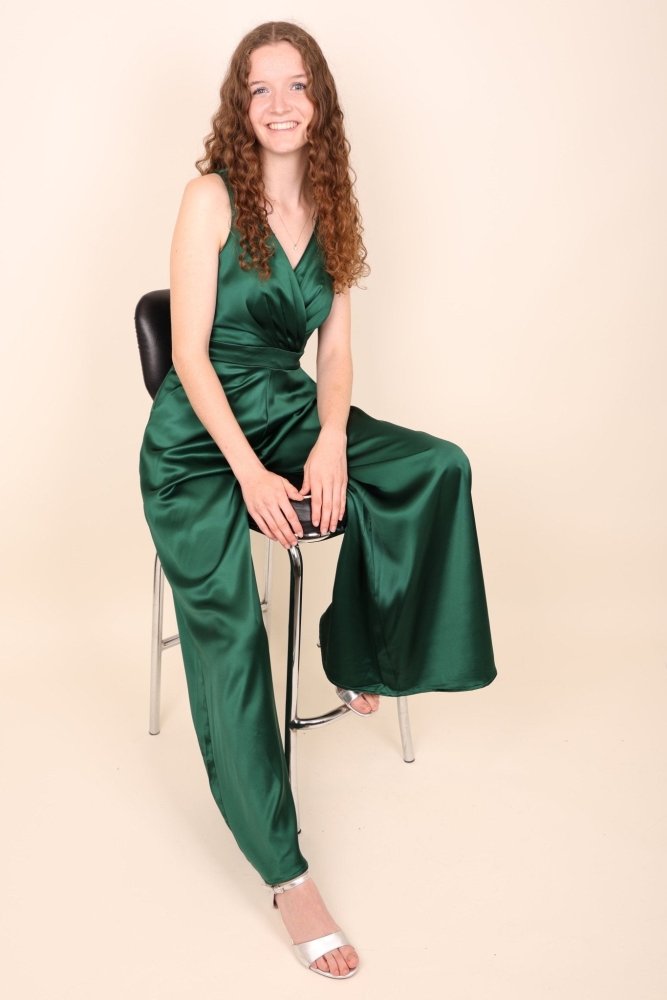 Satin-Jumpsuit, dunkelgrün - Dein Kleiderladen