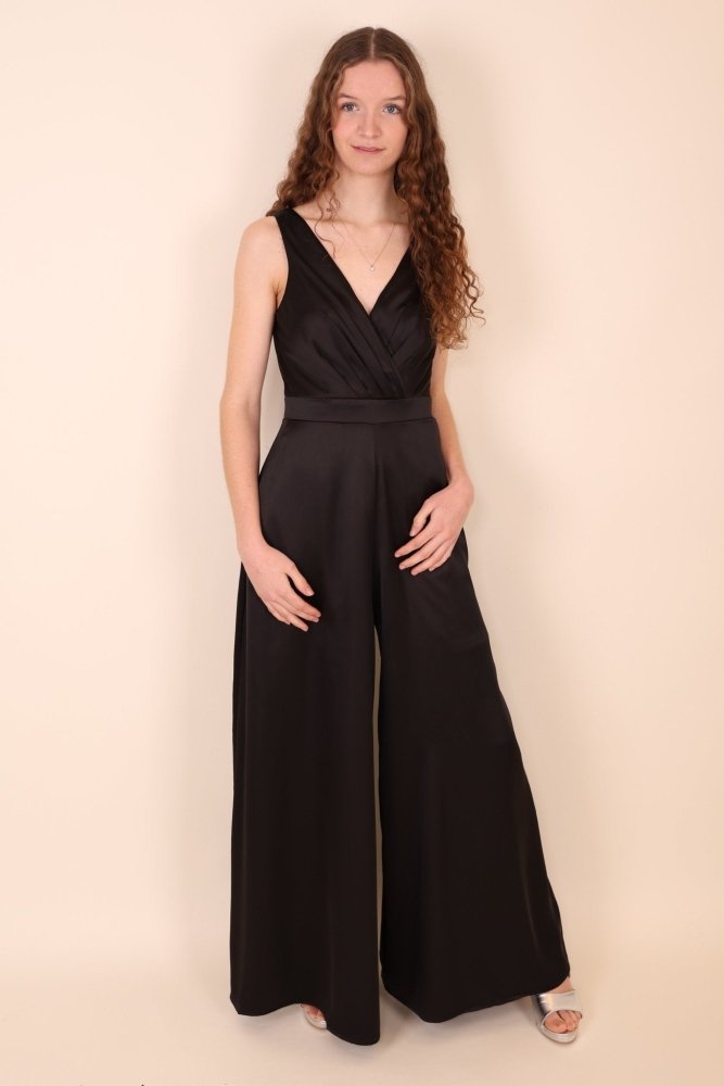 Satin-Jumpsuit, schwarz - Dein Kleiderladen