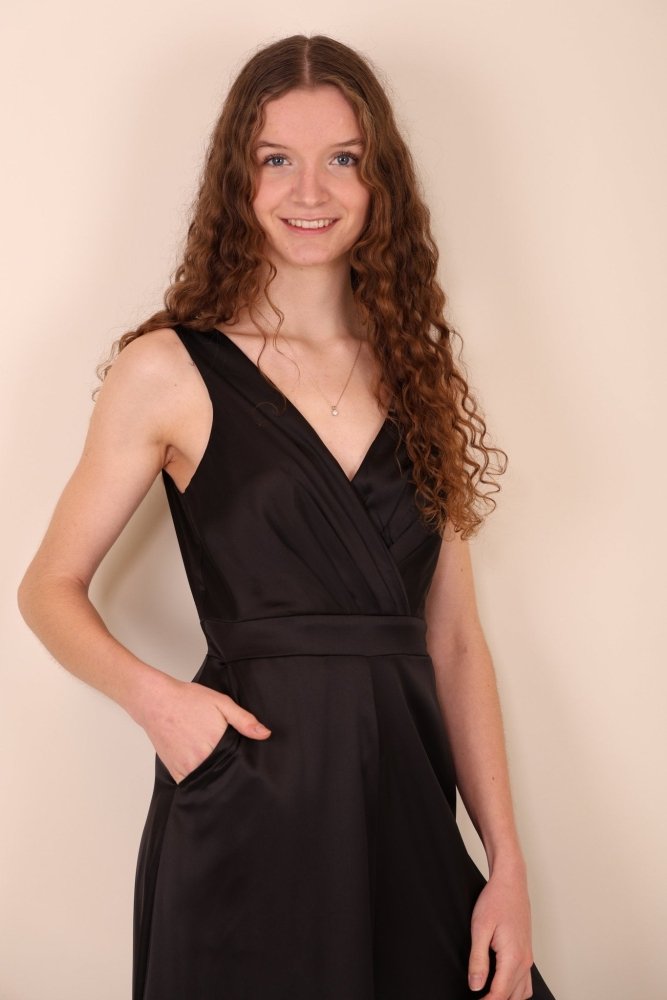 Satin-Jumpsuit, schwarz - Dein Kleiderladen