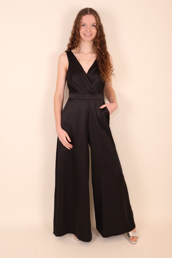 Satin-Jumpsuit, schwarz - Dein Kleiderladen