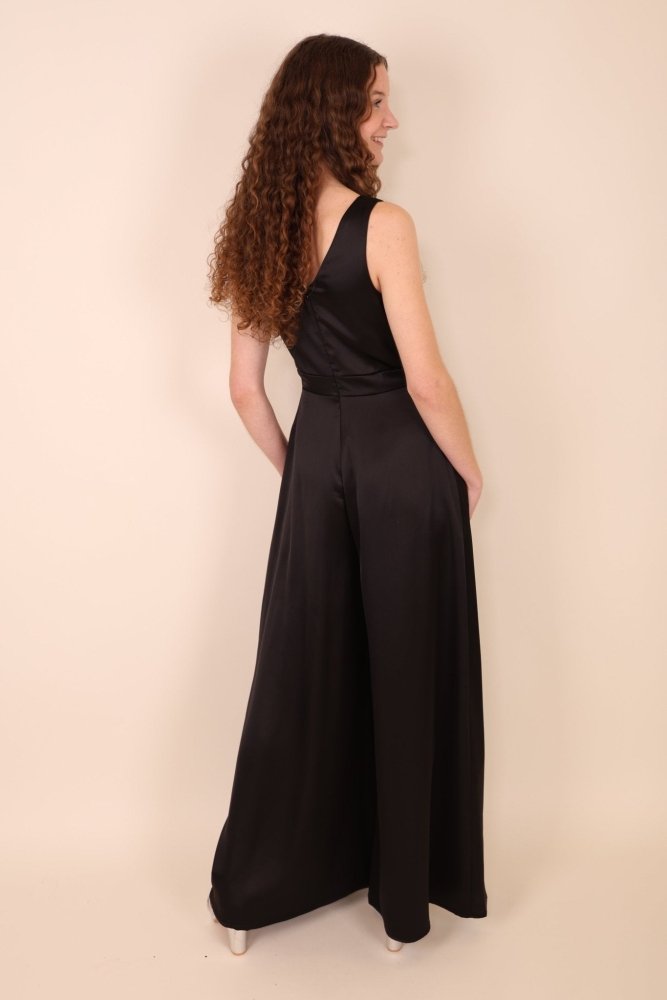 Satin-Jumpsuit, schwarz - Dein Kleiderladen